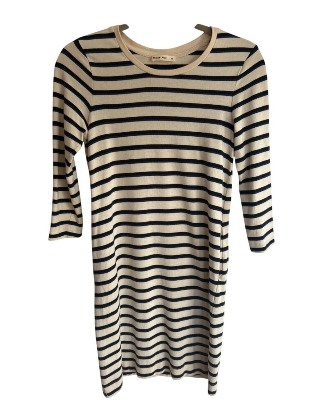 Marine Layer Striped Dress Sz XS Ivory Blue Black 3/4 Sleeve Knee Length Chic